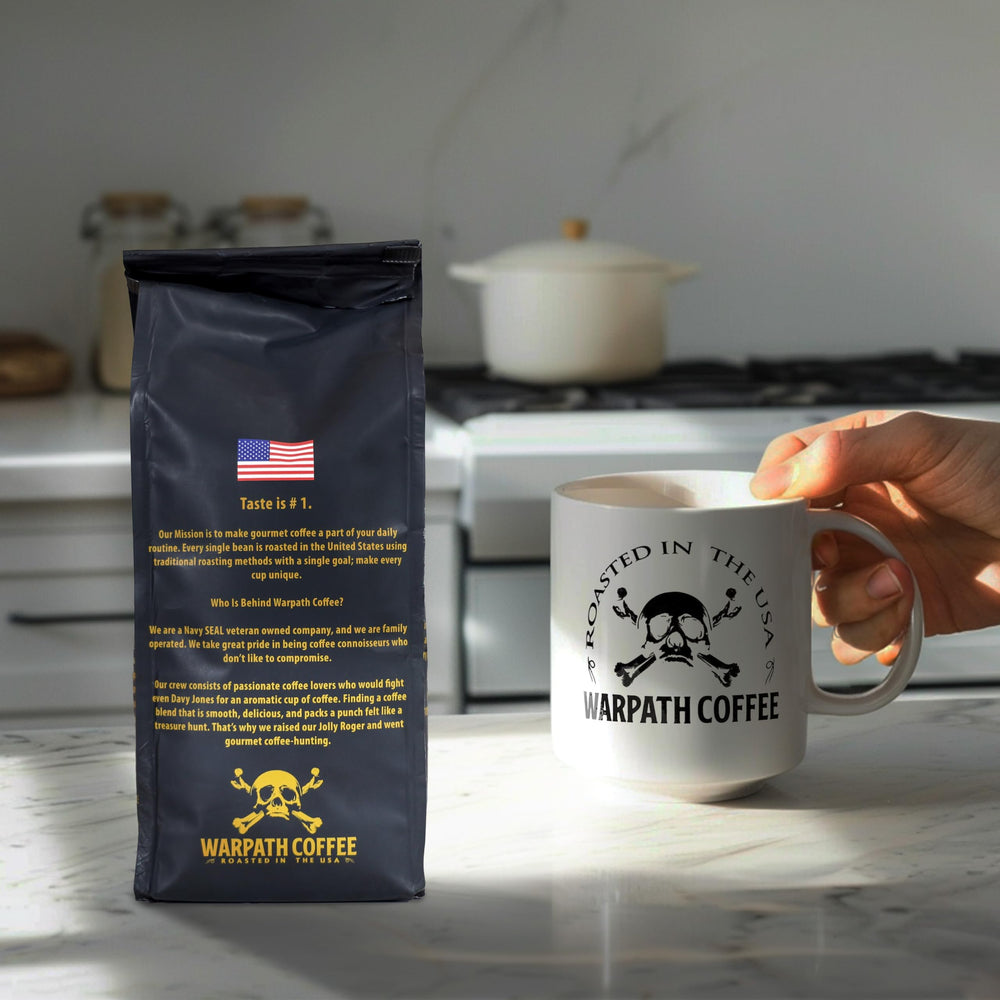 Warpath Vanilla Hazelnut coffee cup steaming for a flavorful morning.