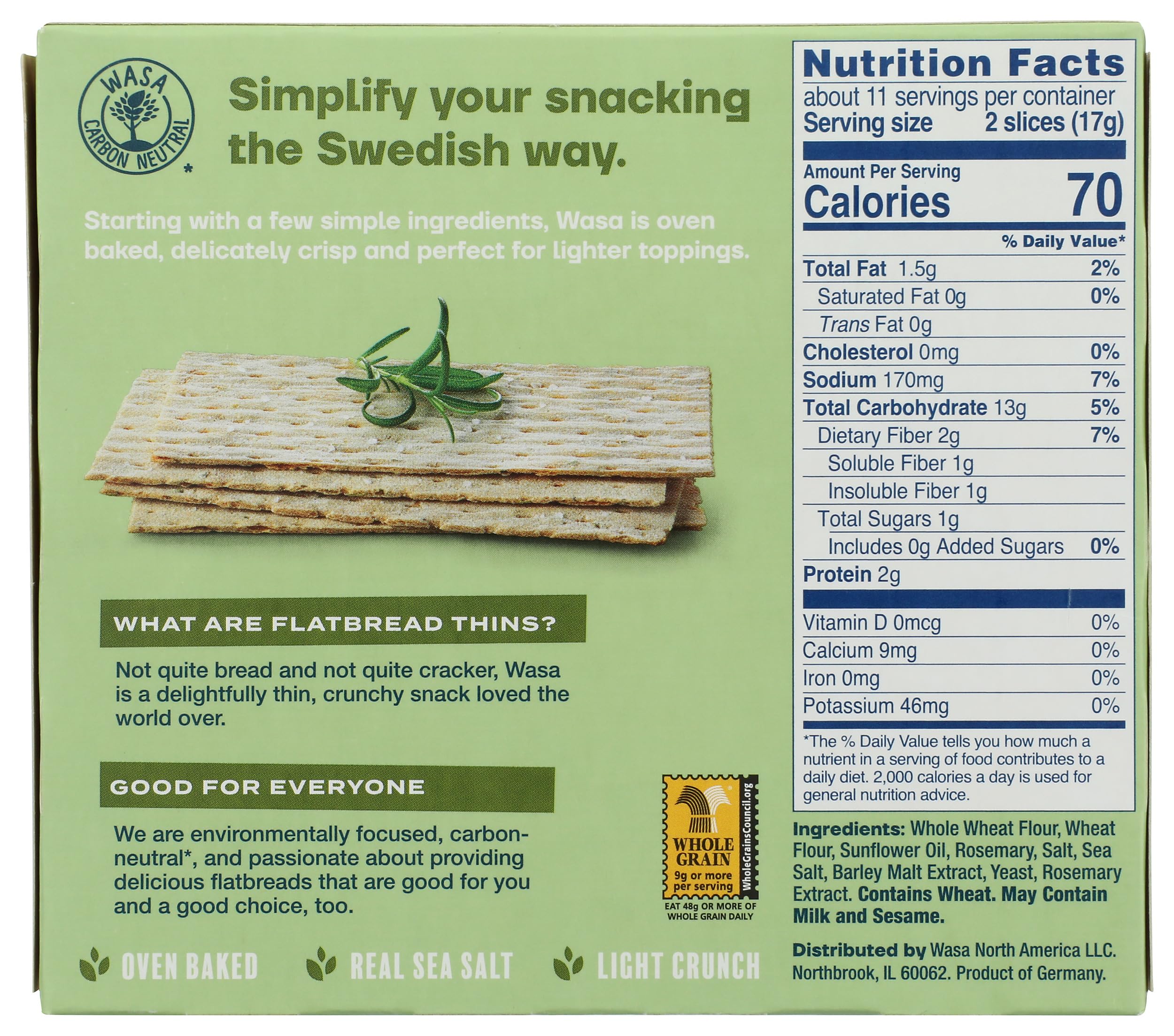 Wasa rosemary-sea-salt crackers on plate show delicate crackle and herb scent.