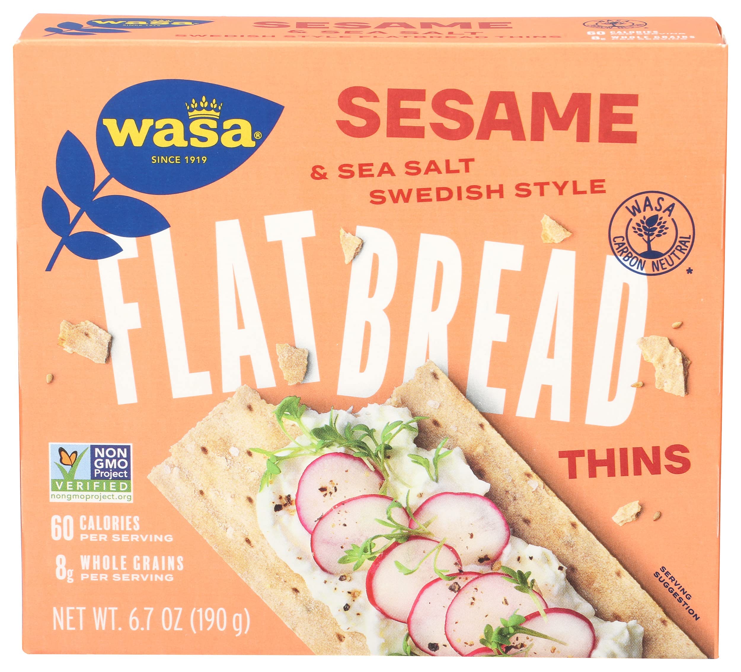 Wasa Flatbread Thins sesame sea salt pack offers crisp, flavorful on-the-go snacking.