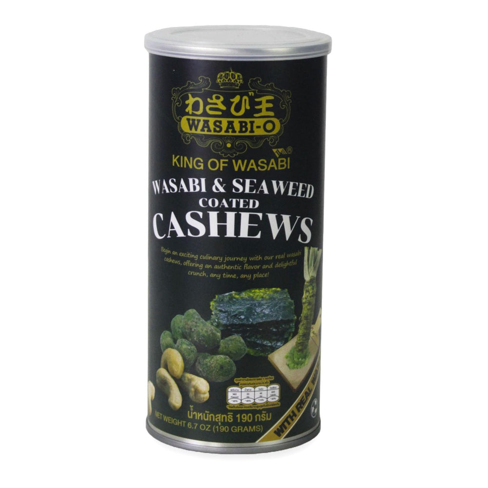 Wasabi-O Cashews with nori coating, bold and adventurous crunch at a glance.