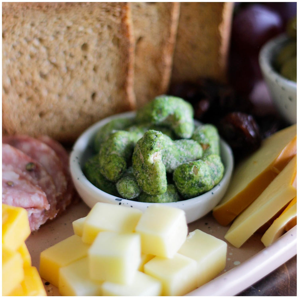 WASABI-O desk-friendly snack time captured with a bite-sized crunch.