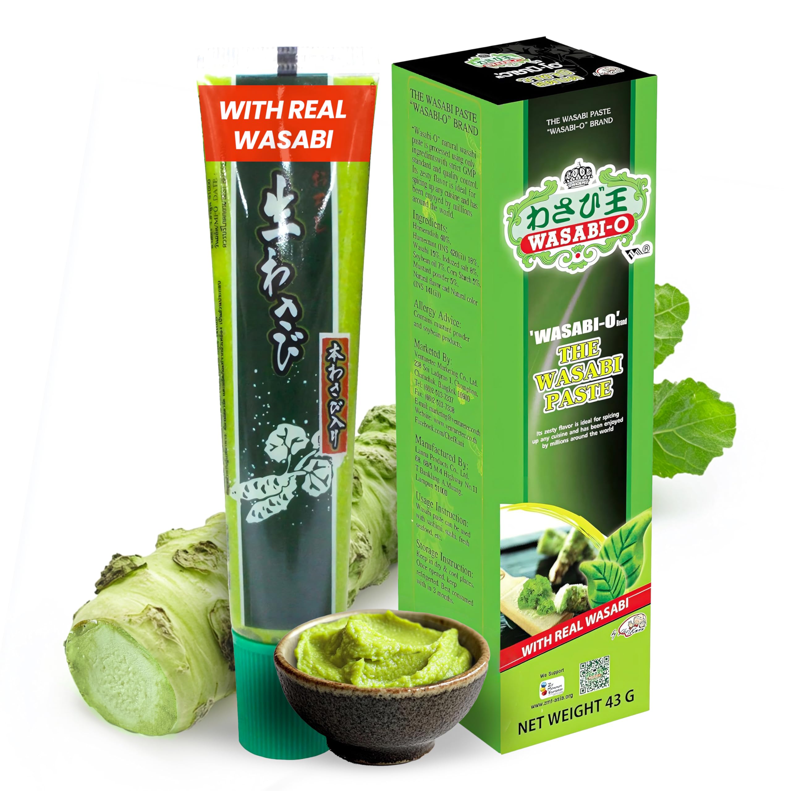 Wasabi-O real wasabi paste tube ready for sushi with clean heat.