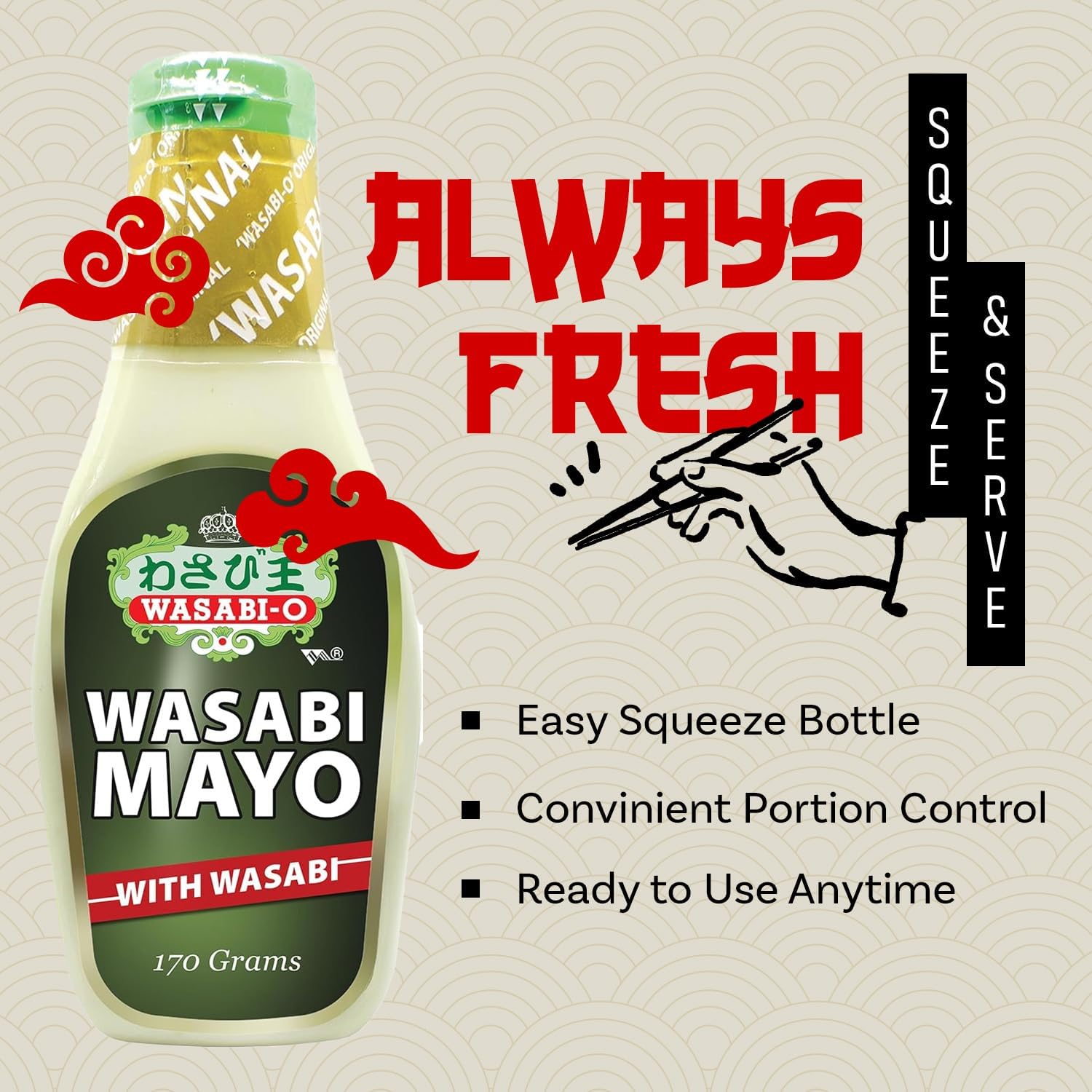 Wasabi-O Wasabi Mayo sushi topping adds zesty kick.