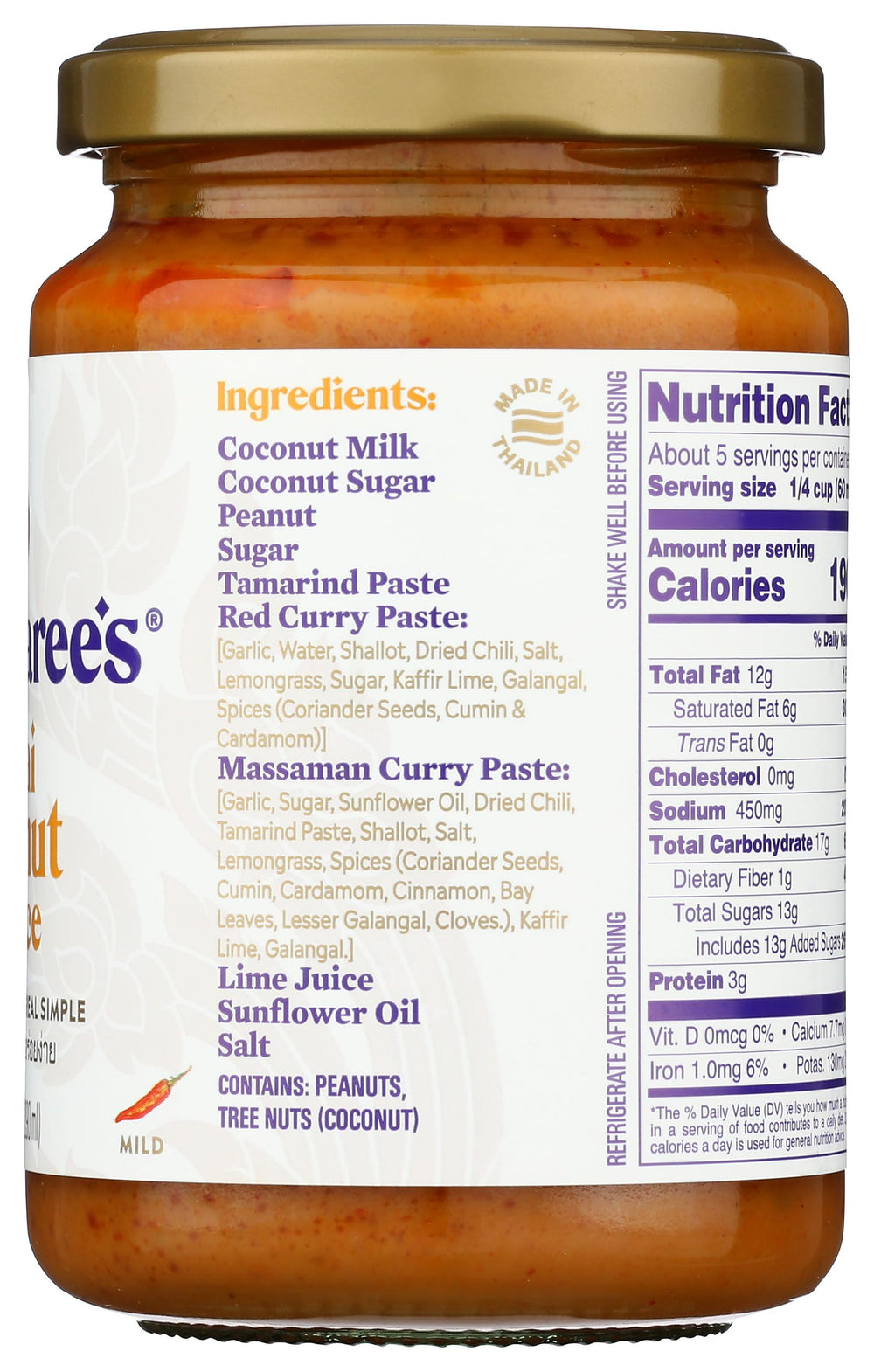 Watcharee's Thai Peanut Sauce jar on kitchen counter ready to pair