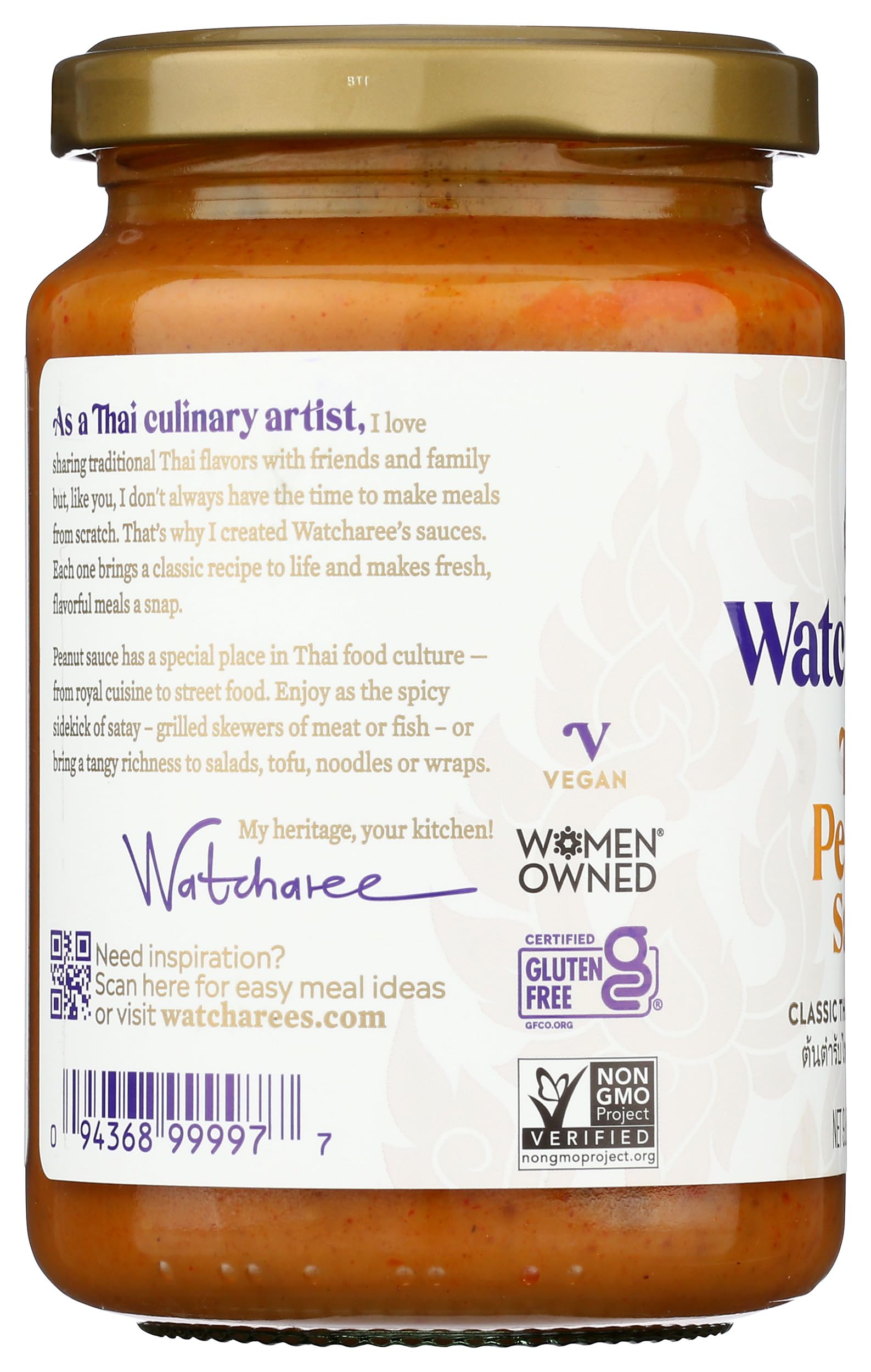 Watcharee's Thai Peanut Sauce drizzled on pasta for a Thai twist