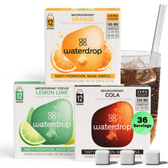 Waterdrop Hydration Cubes cola pour showing refreshing flavor for still or sparkling water.