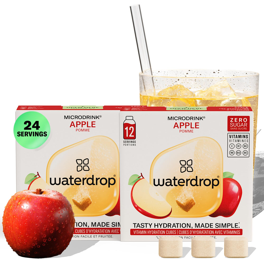 Waterdrop MicroDrink Apple hydration cube dissolving in water for refreshing, sugar-free flavor