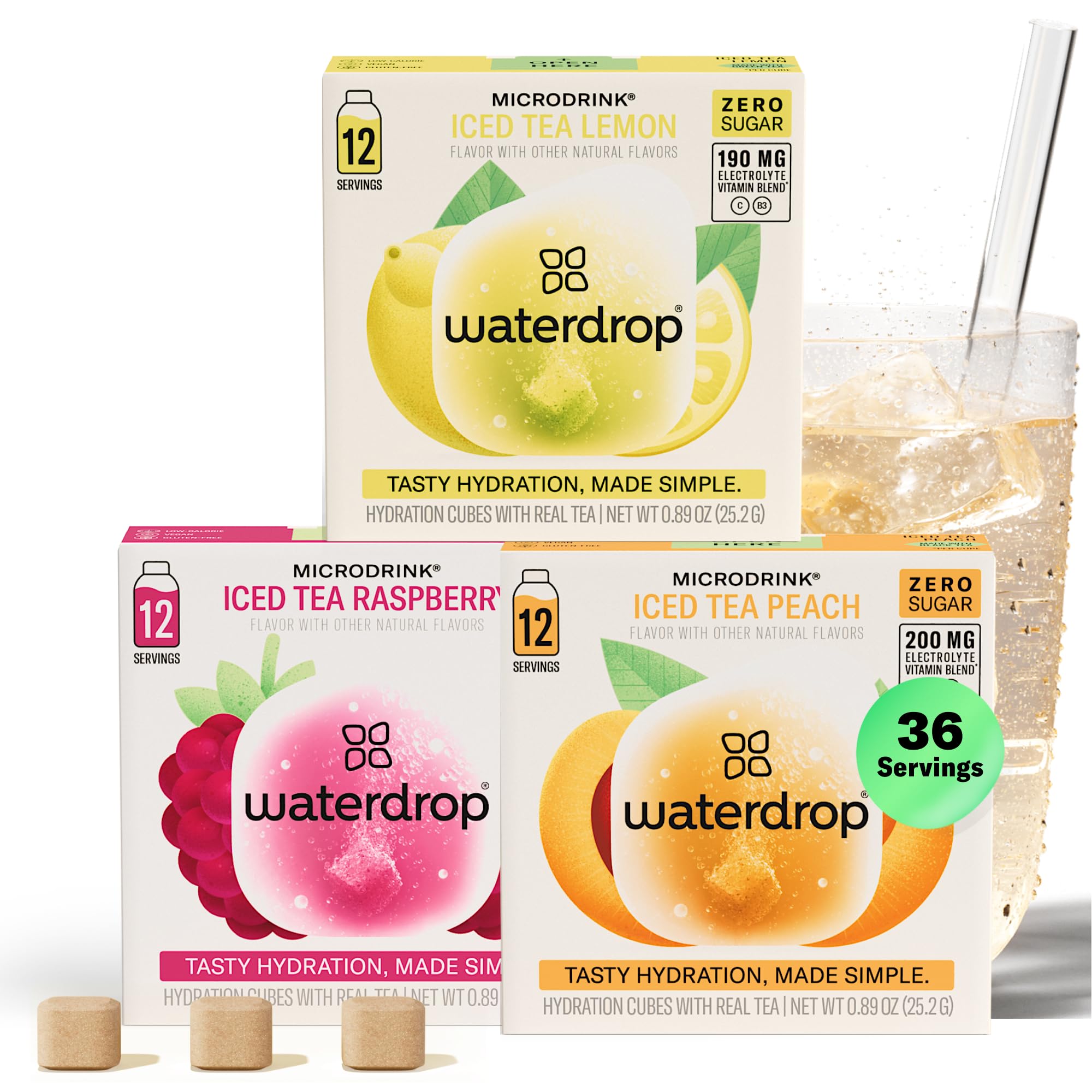 Waterdrop Microdrink Hydration Cubes Lemon Iced Tea dissolve instantly for sugar-free refreshment.