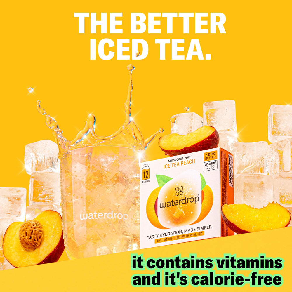 Waterdrop Microdrink Hydration Cubes Peach Iced Tea provide sugar-free, refreshing hydration.