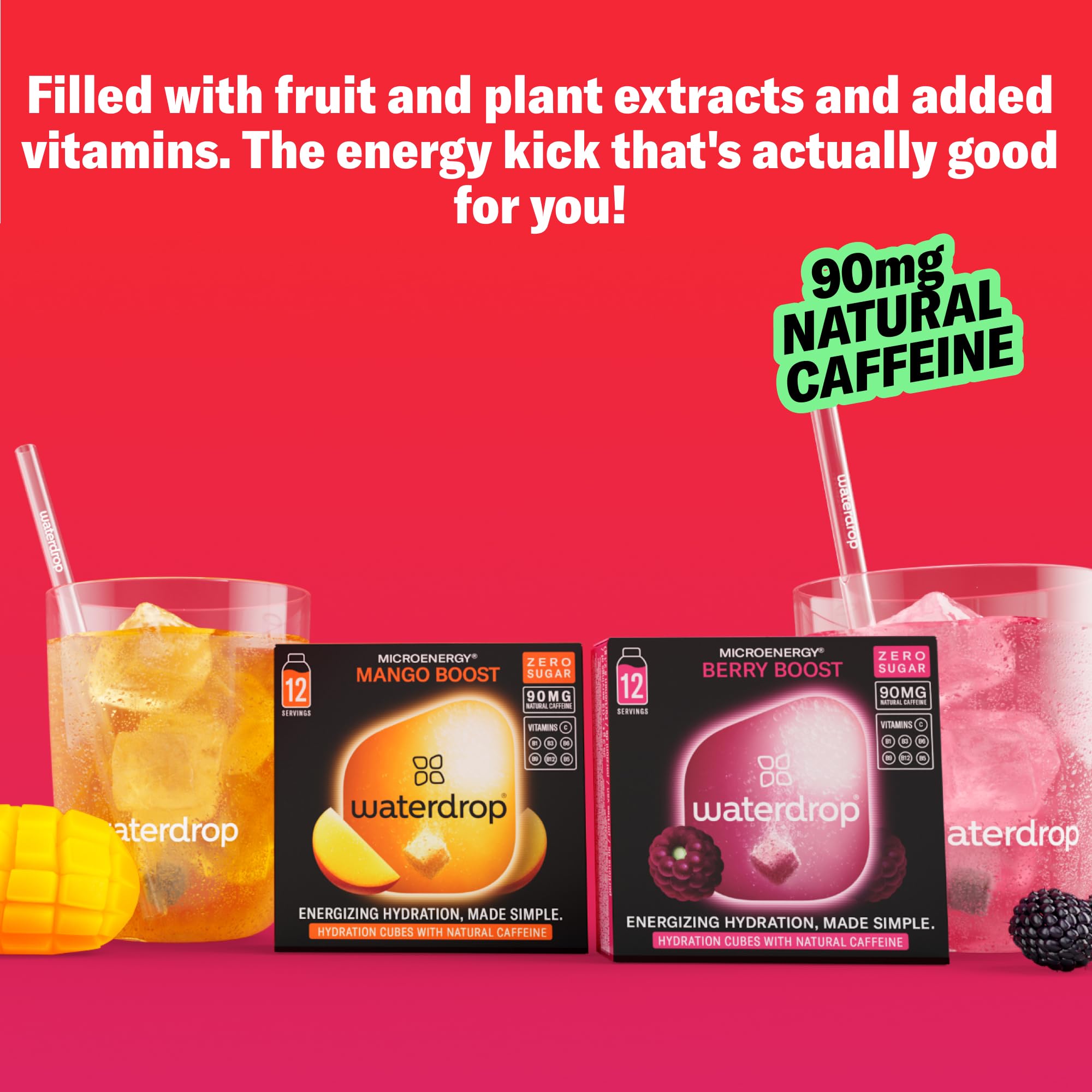Waterdrop Microenergy 90 mg caffeine cube close-up for an energized study session.