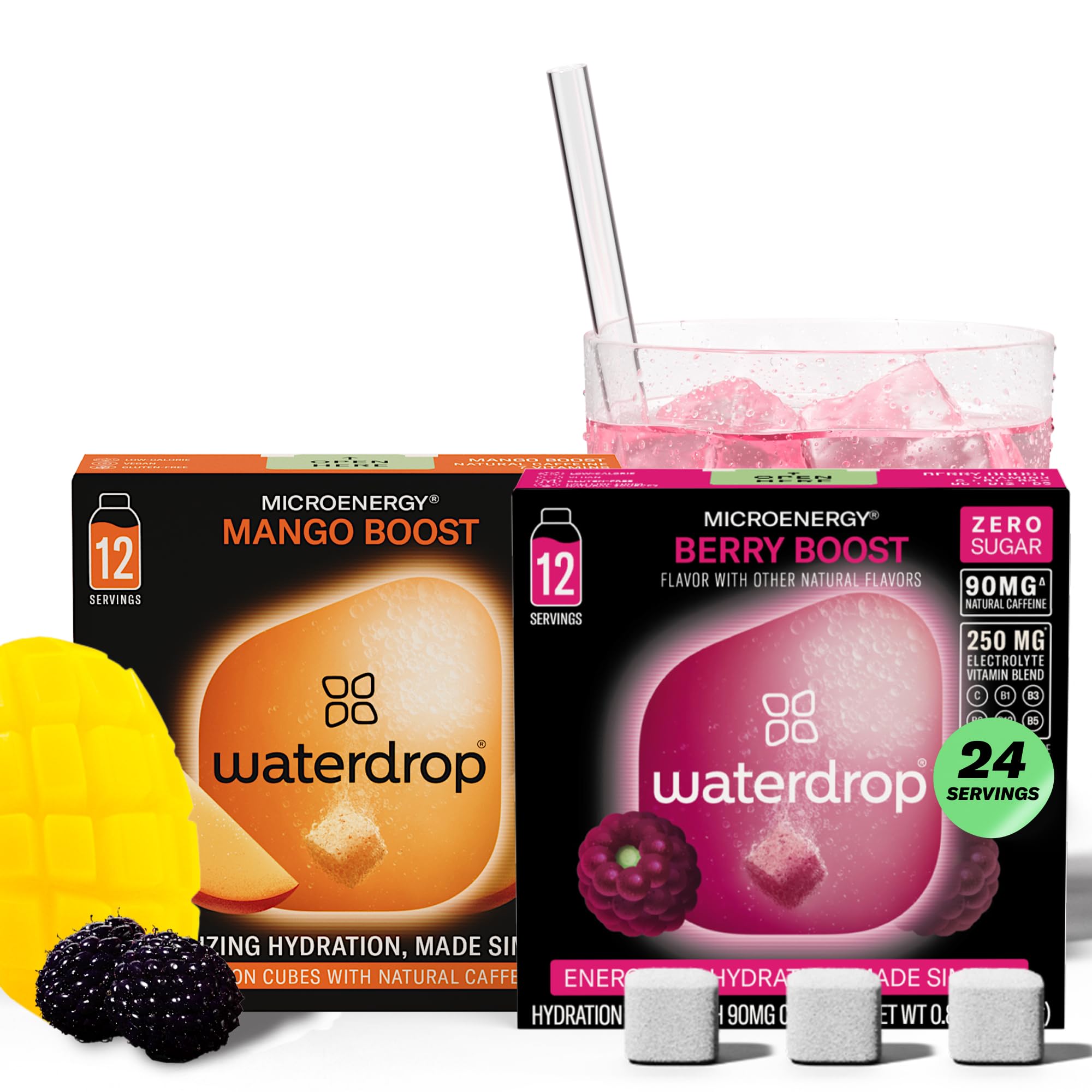 Waterdrop Microenergy Berry Boost cubes ready to flavor water and boost focus.