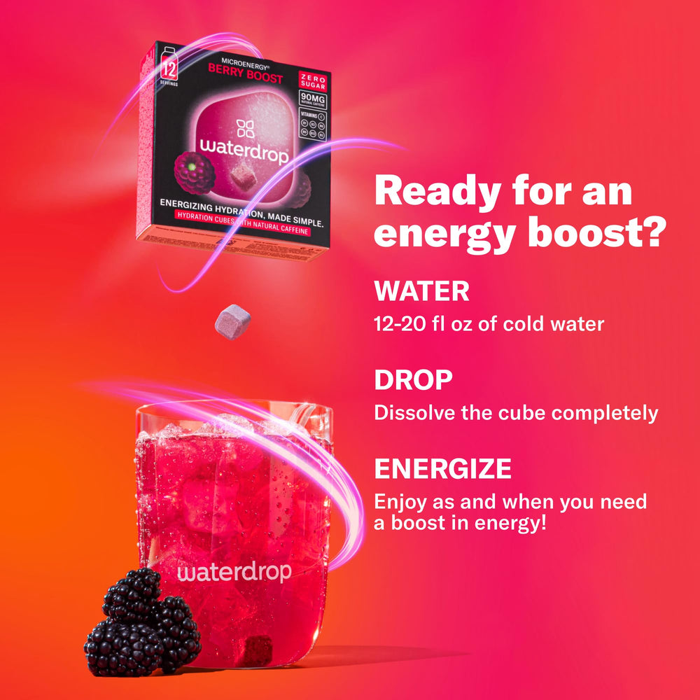 Waterdrop Microenergy vitamin-enriched cubes support hydration with seven vitamins.