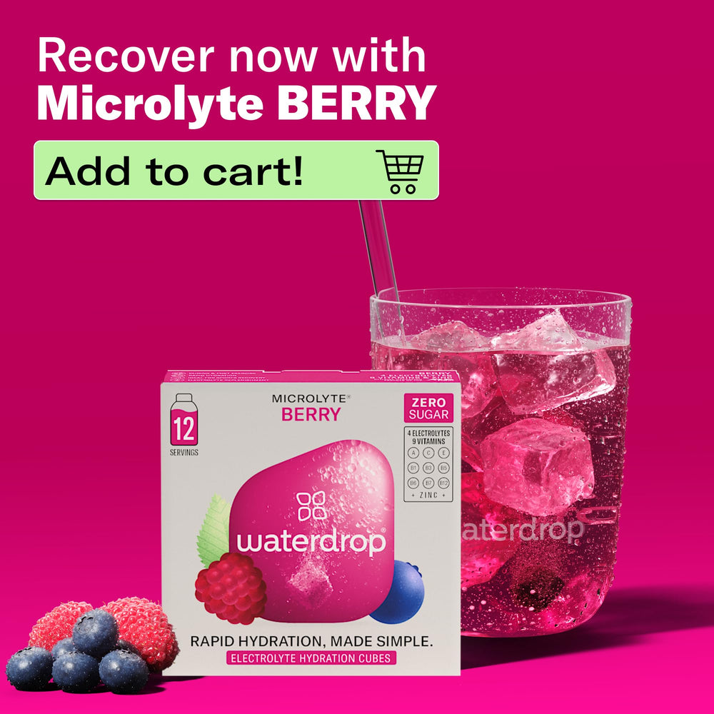 Waterdrop Microlyte Berry cubes in a gym bag supporting active hydration.