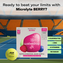 Waterdrop Microlyte Berry cubes poured into a glass for on-the-go hydration.