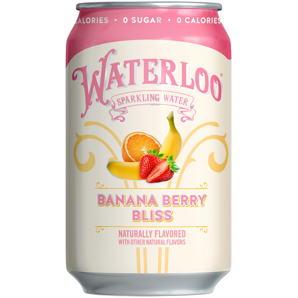 Waterloo Banana Berry Bliss glass with ice reveals creamy banana berry notes for a satisfying sip