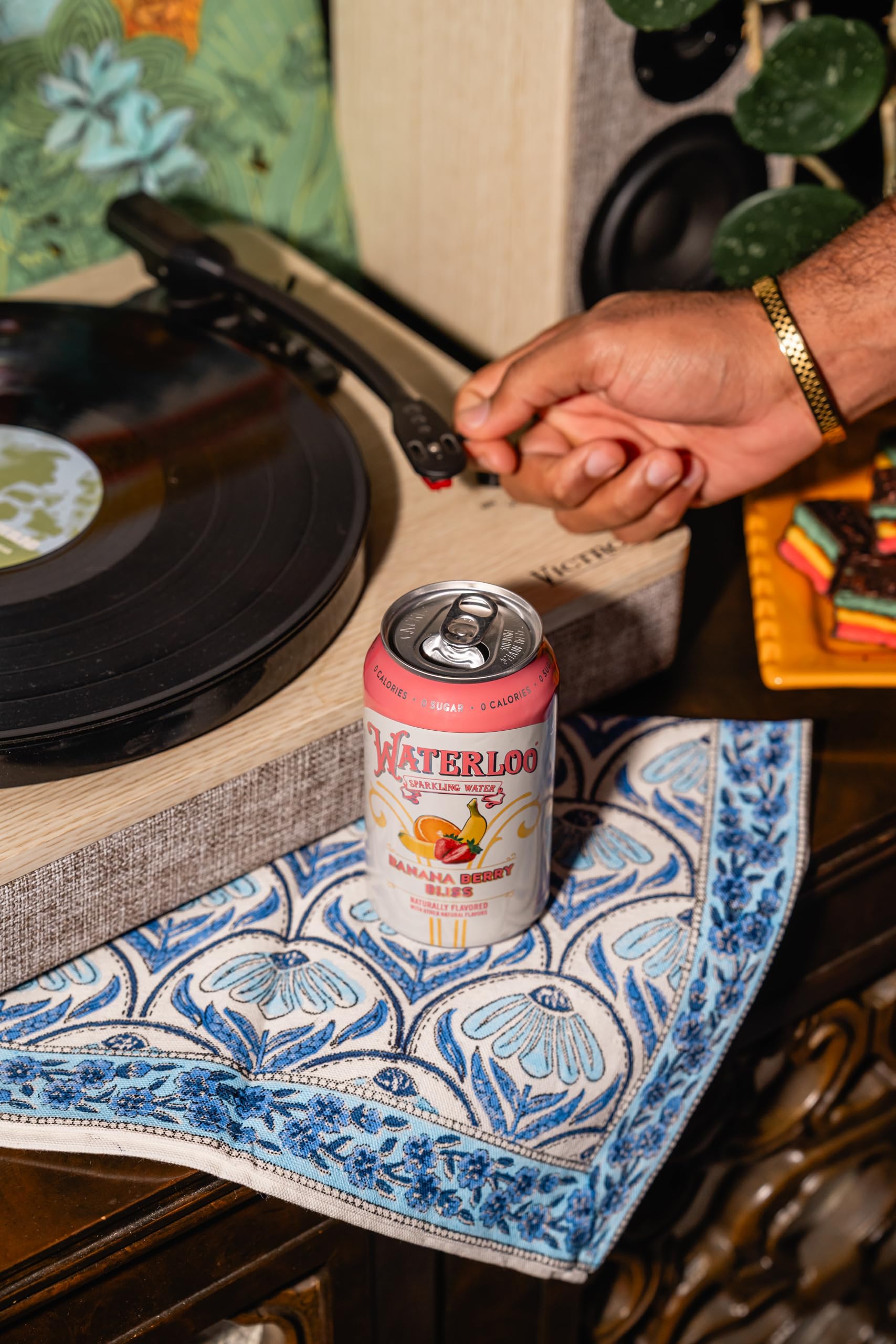 Waterloo Banana Berry Bliss lifestyle shot suggesting convenient, flavorful hydration for active days