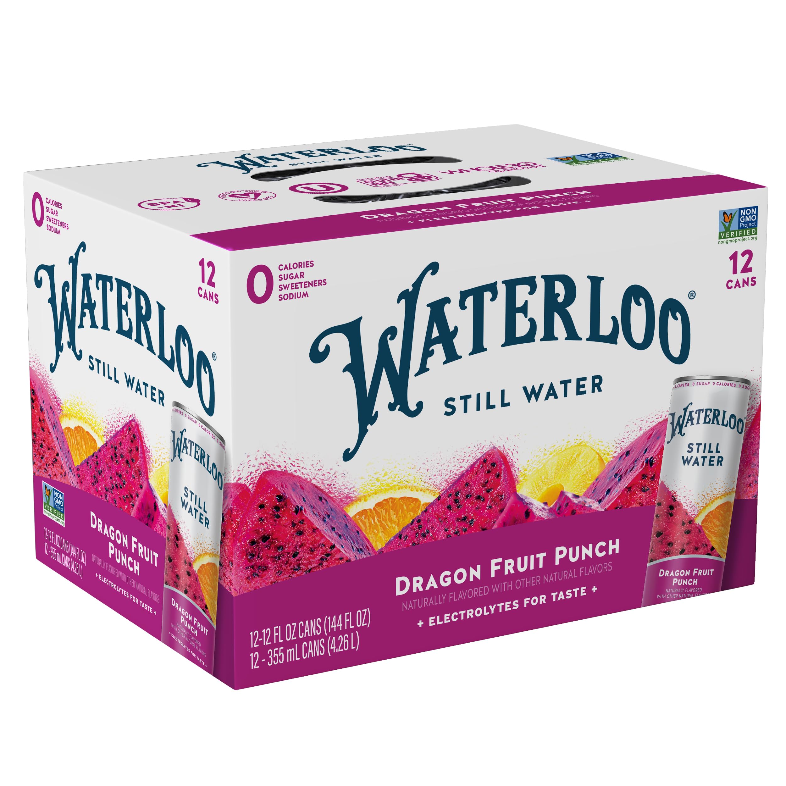 Waterloo Dragon Fruit Punch still water bottle tilt for on-the-go refreshing hydration