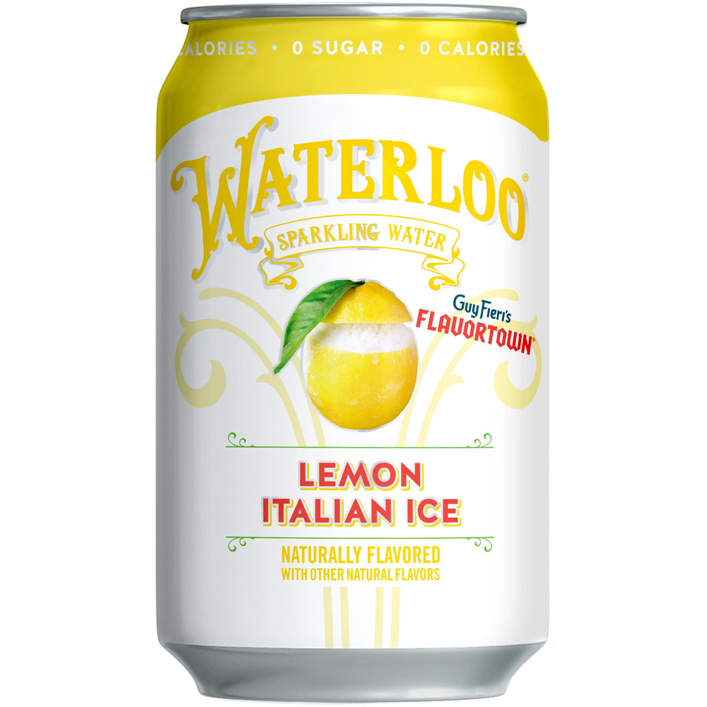 Waterloo Lemon Italian Ice cans stacked, convenient pack for family gatherings or workouts.