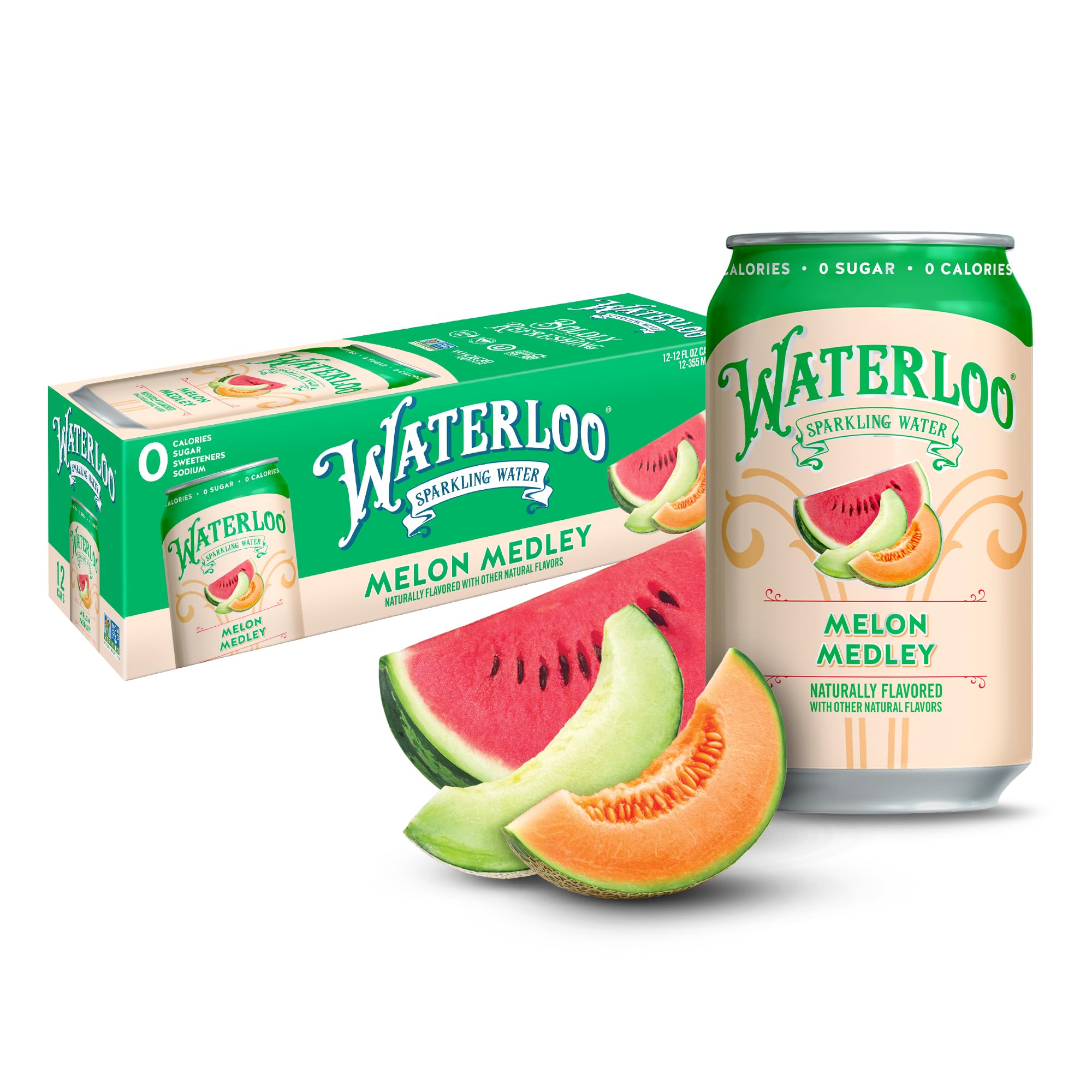 Waterloo Melon Medley can front view for zero-calorie refreshment
