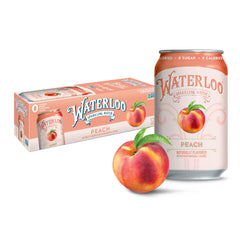 Waterloo Peach sparkling water bottle pour reveals crisp flavor with zero calories