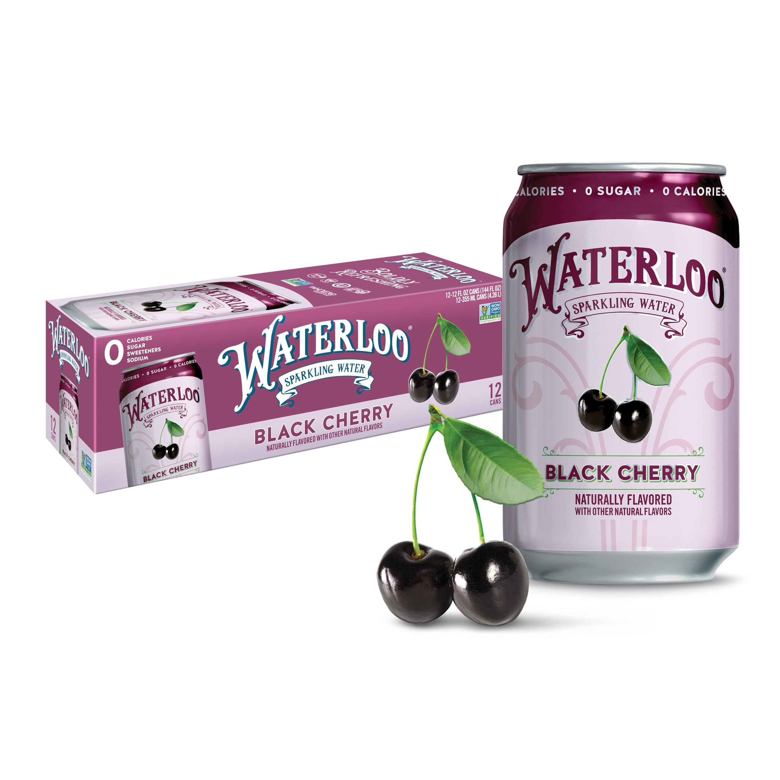 Waterloo Black Cherry bottle with bold flavor and aroma, refreshing anytime