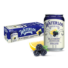 Waterloo Sparkling Water Blackberry Lemonade can pour into glass for a refreshing zero-calorie sip.
