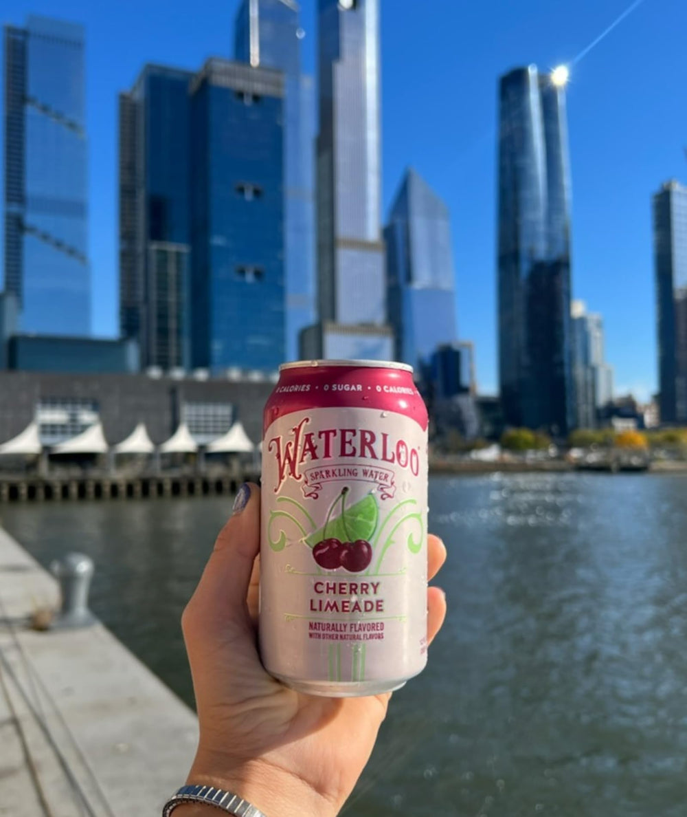 Waterloo Cherry Limeade with ice signaling a crisp, refreshing option for sunny days