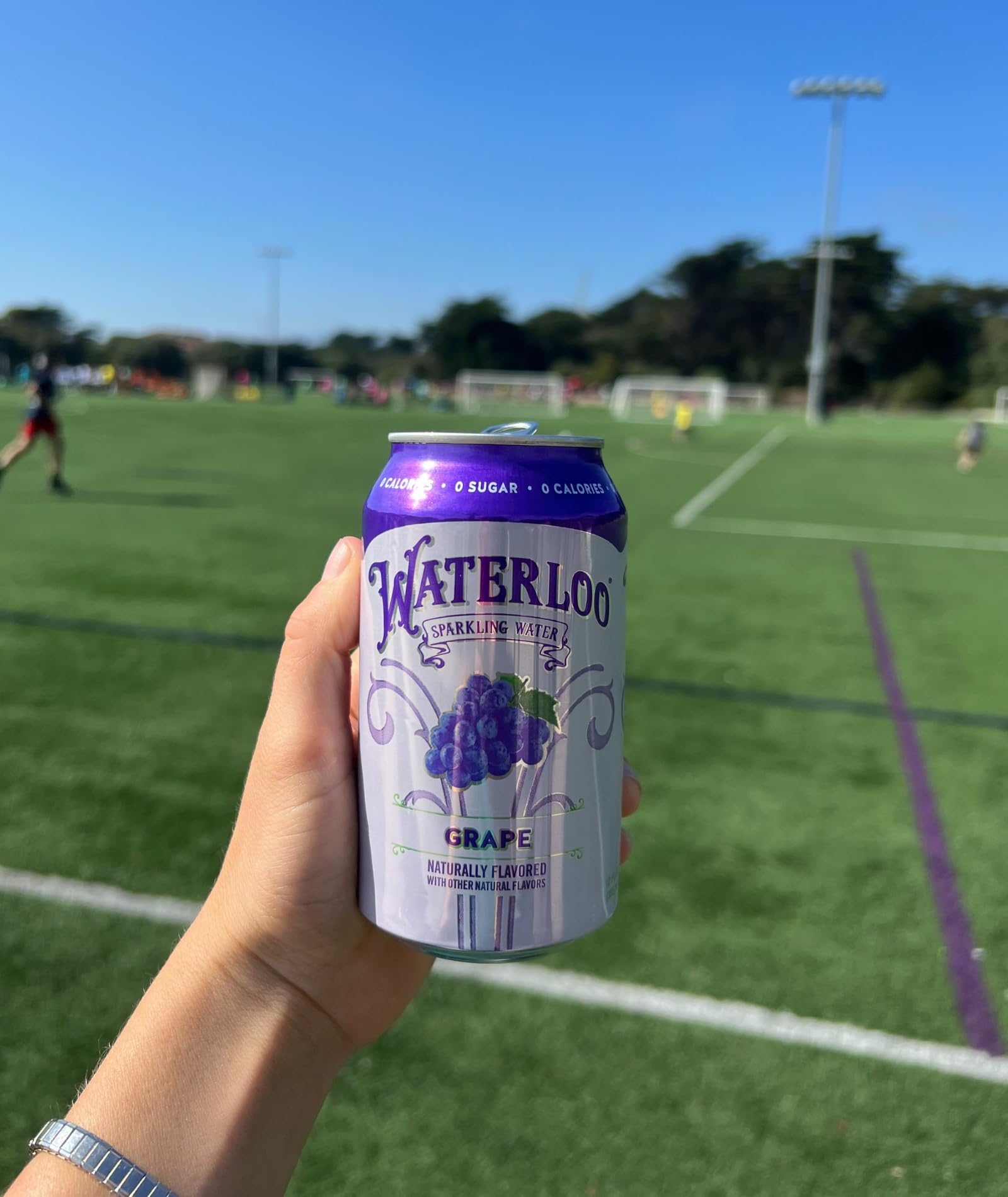 Active lifestyle scene with Waterloo grape water as a zero-sugar hydration option