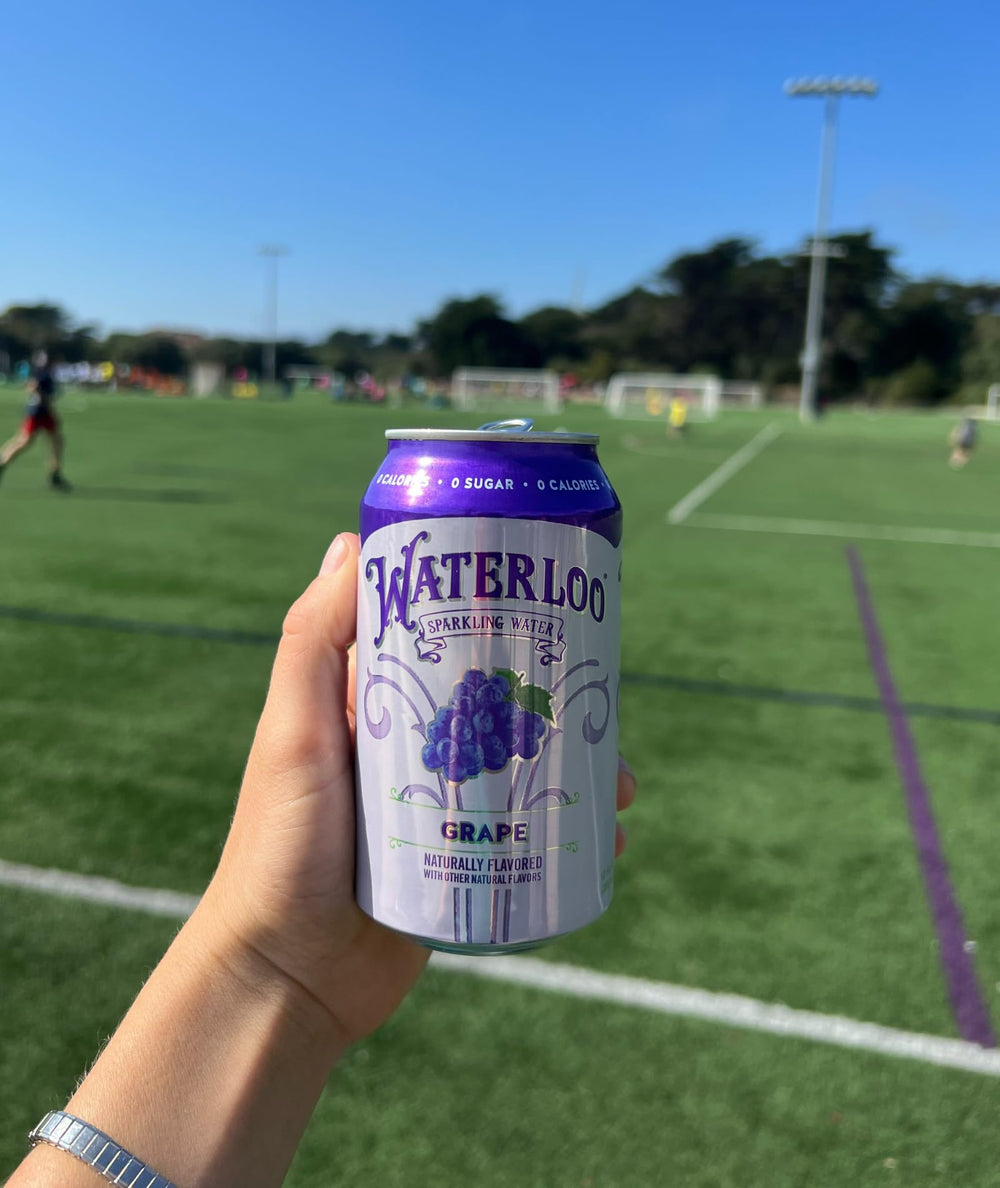 Active lifestyle scene with Waterloo grape water as a zero-sugar hydration option