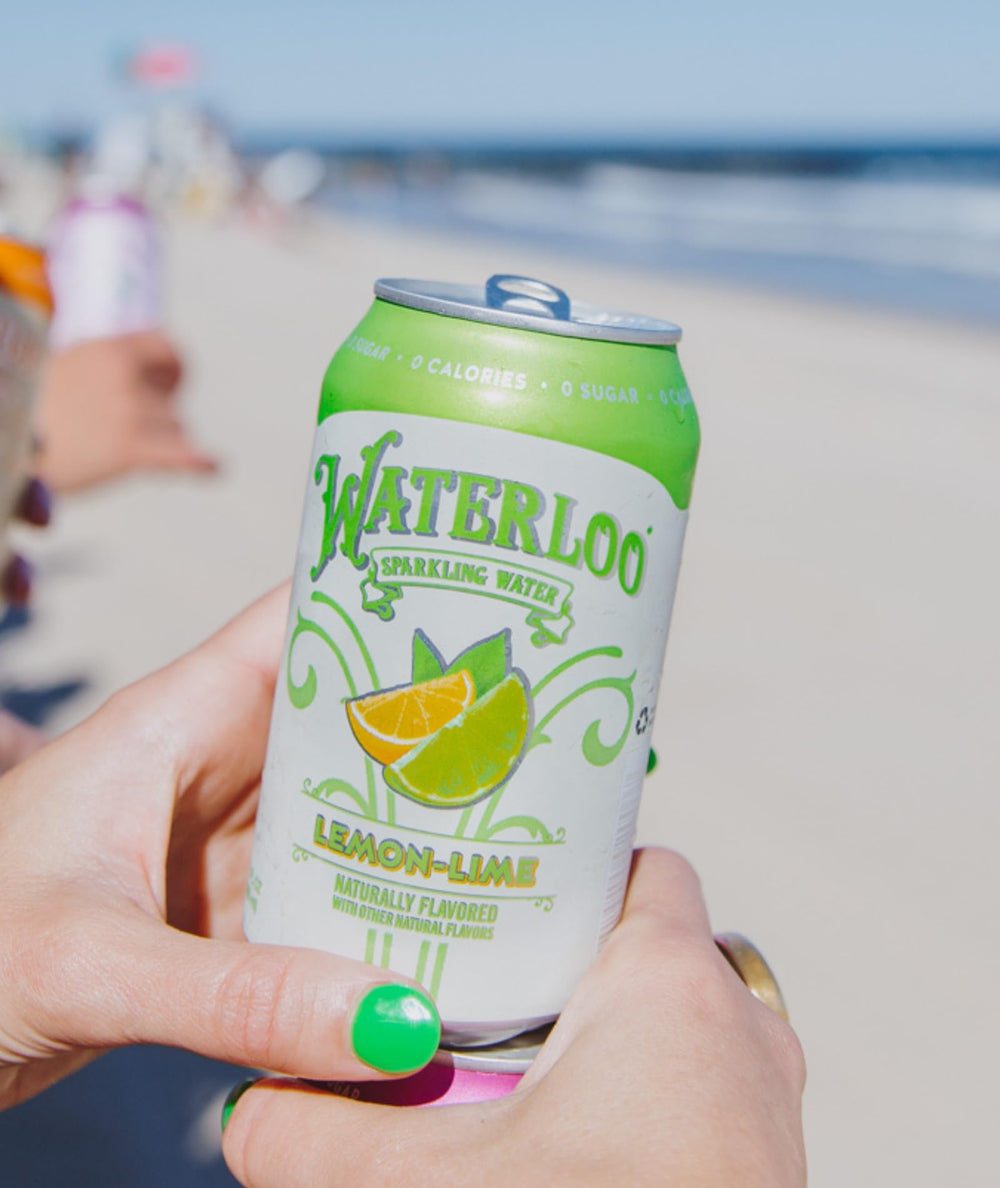 Waterloo Sparkling Water Lemon-Lime label highlights clean ingredients