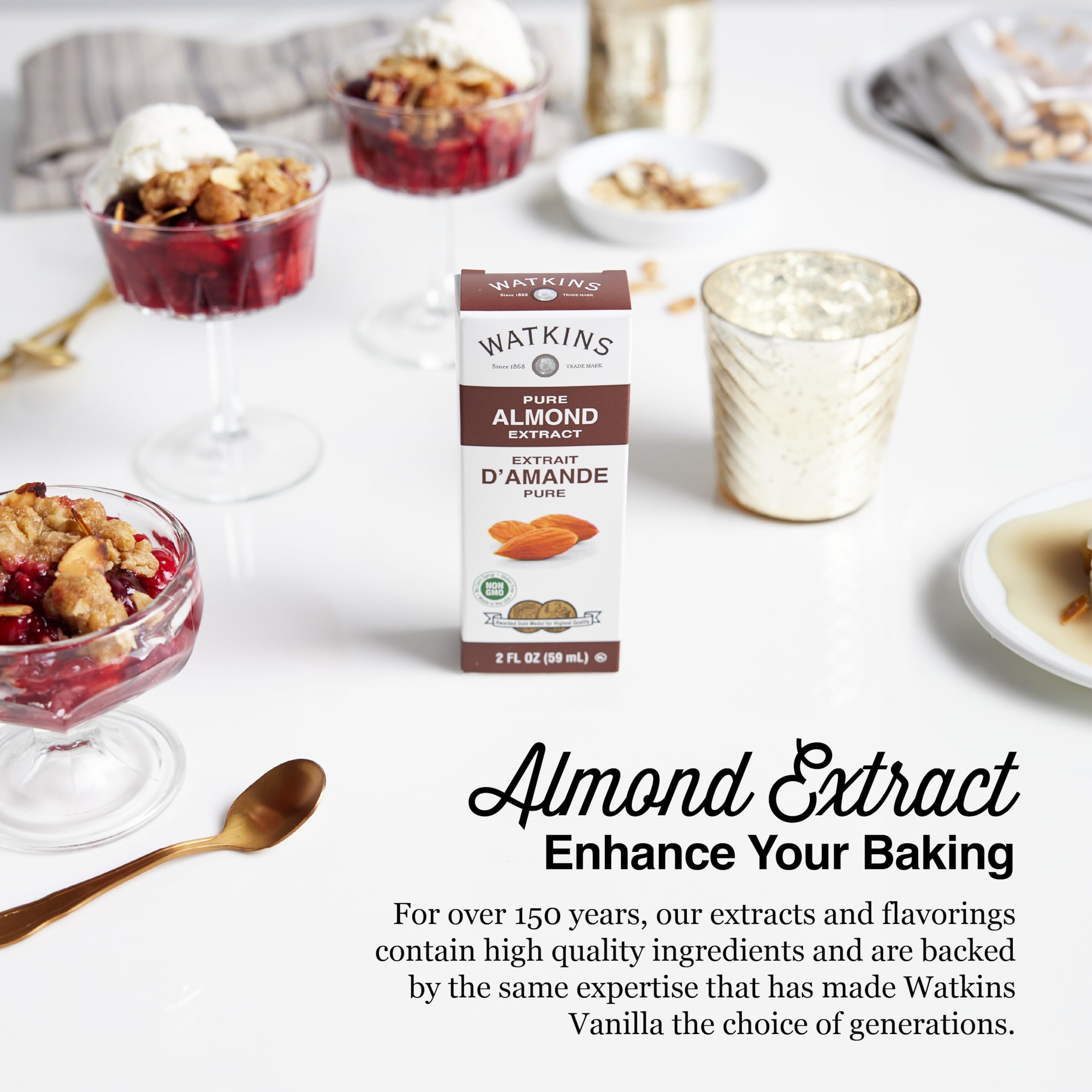 Watkins Almond Extract pour spout for precise flavoring in recipes