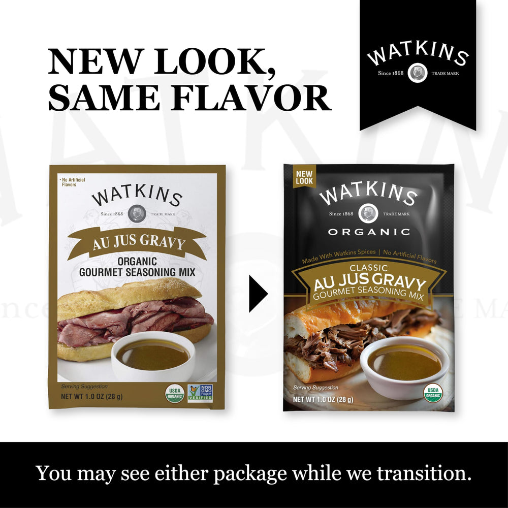 Watkins au jus gravy plated dish ready to serve.