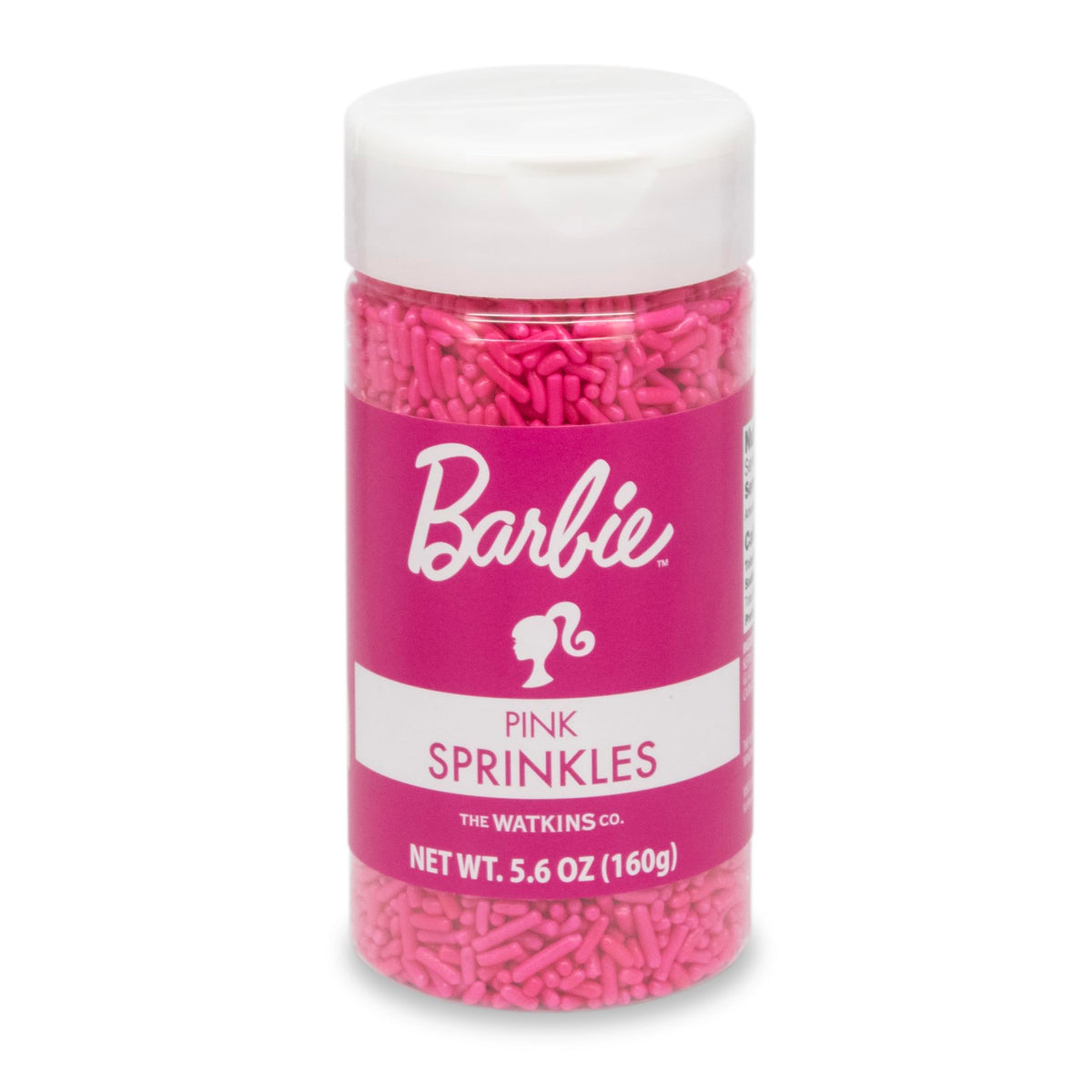 Watkins Barbie Sprinkles Pink 5.6oz close-up for bright cake and cupcake decoration