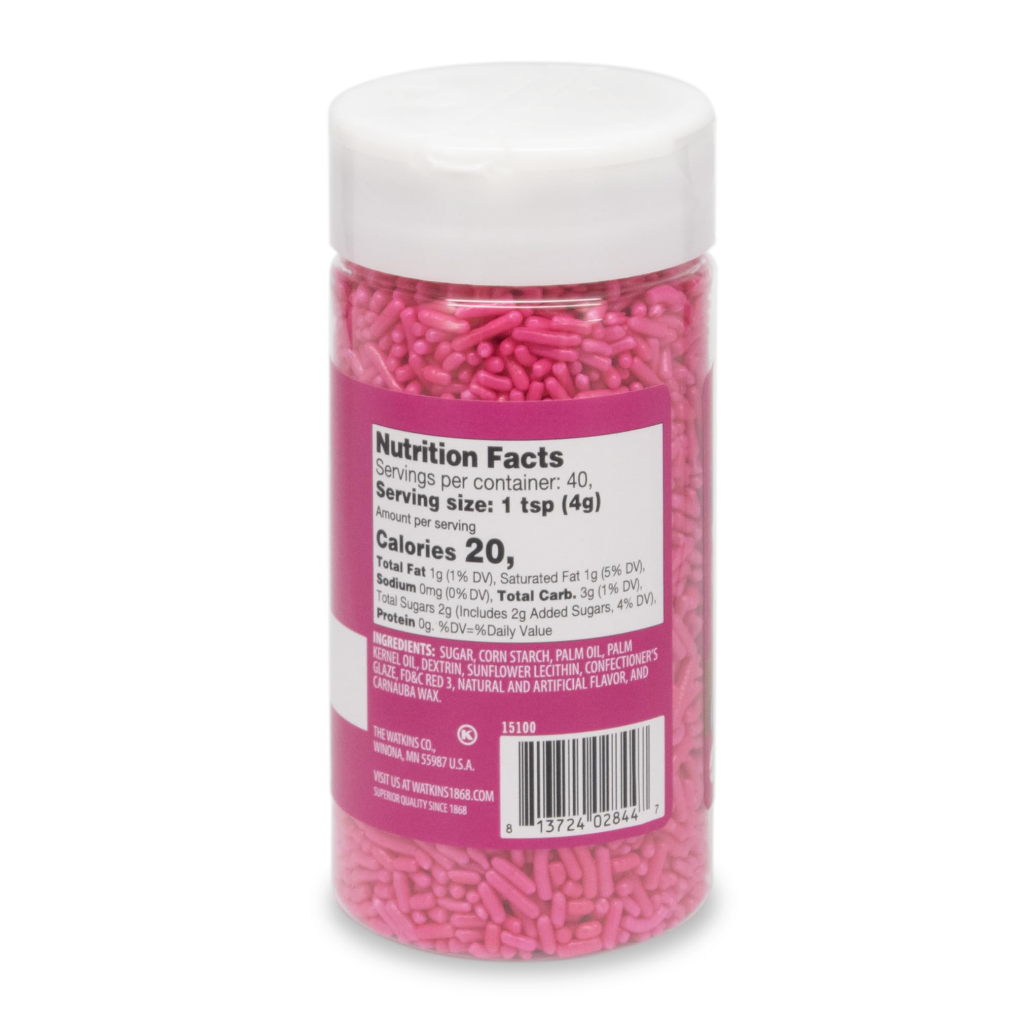 Watkins Barbie Sprinkles Pink 5.6oz adds color to ice cream and desserts