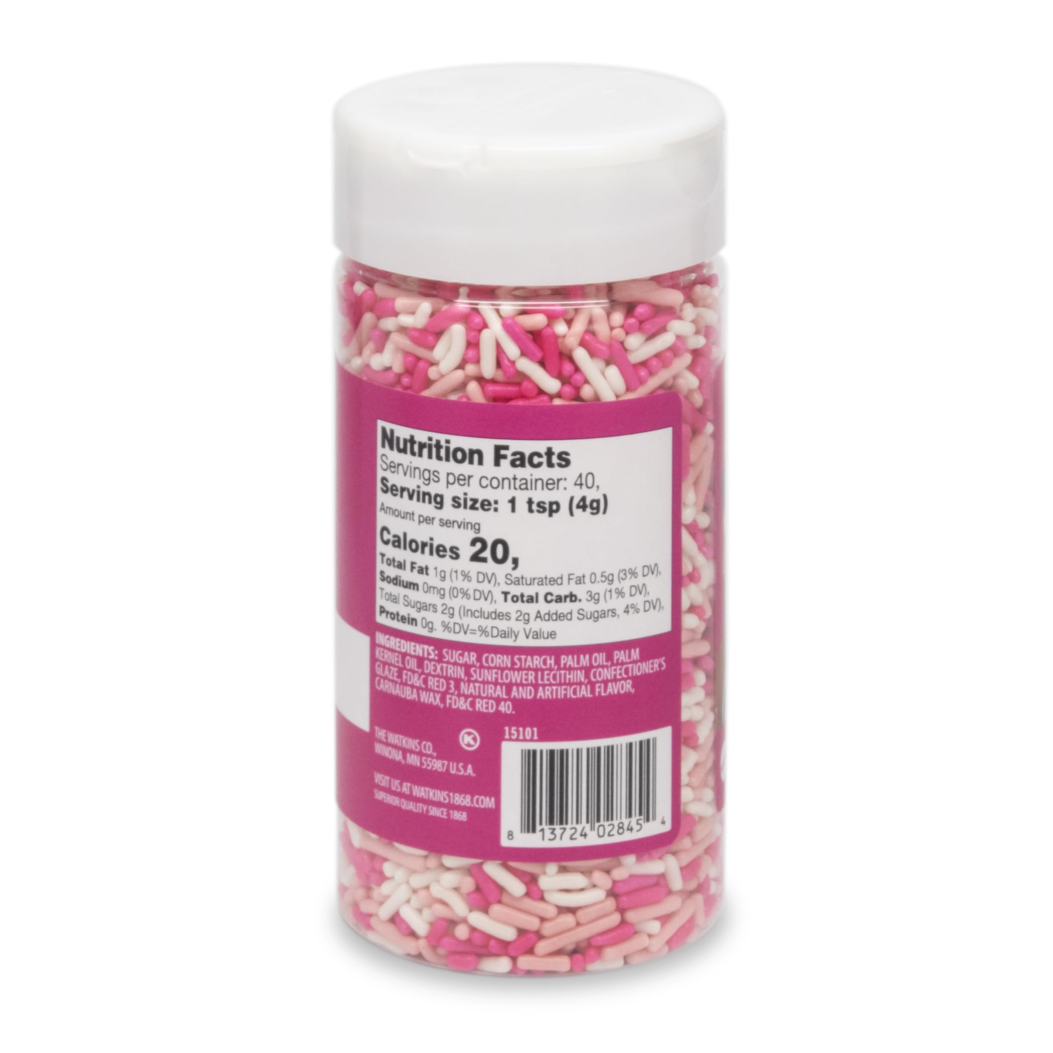 Watkins Barbie Sprinkles Pink Medley toppings brighten cookies and ice cream.