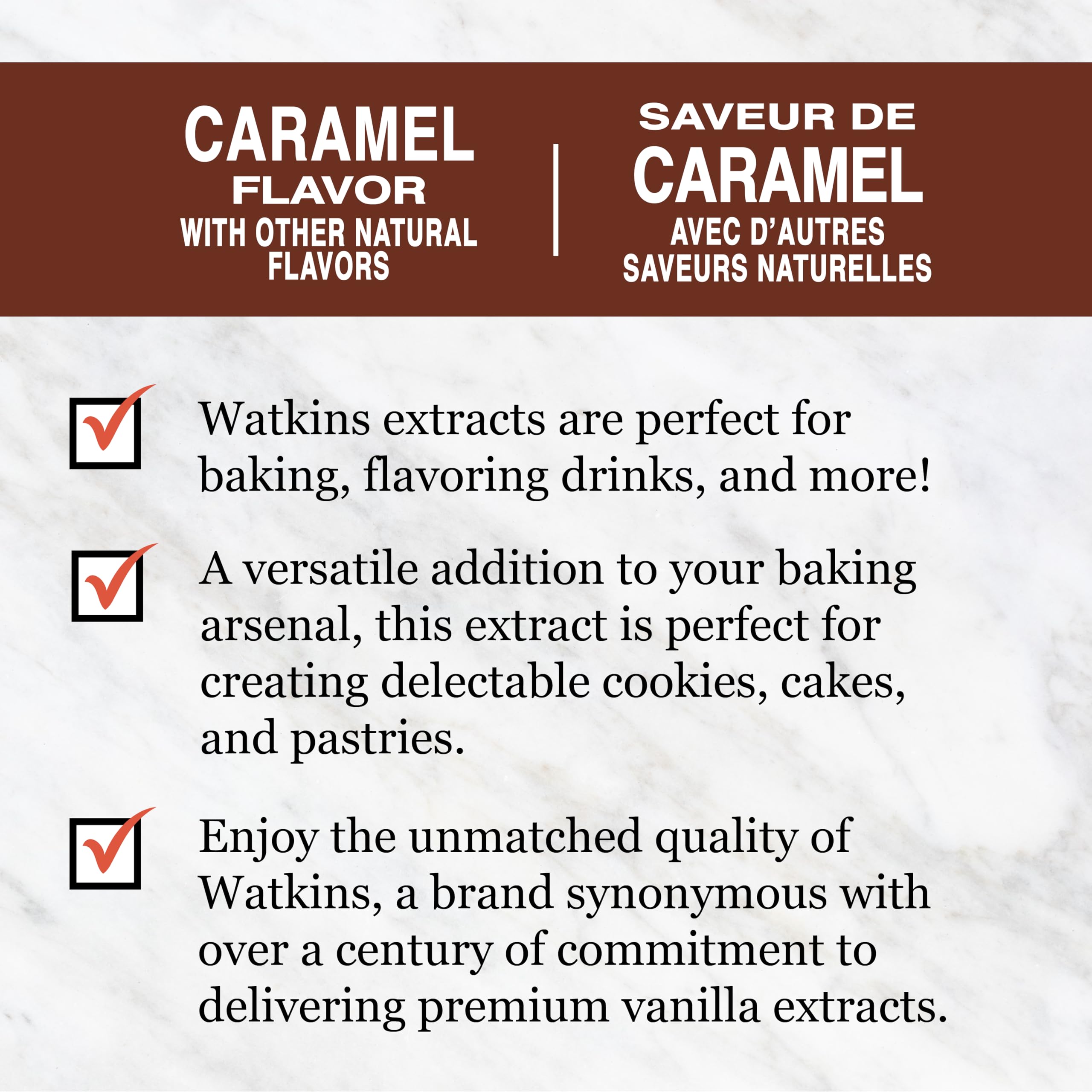 Watkins Caramel Flavor bottle-hero conveys rich aroma and versatile uses in sauces and frostings