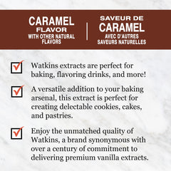 Watkins Caramel Flavor bottle-hero conveys rich aroma and versatile uses in sauces and frostings