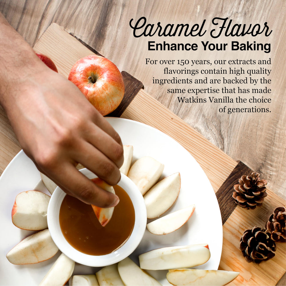 Watkins Caramel Flavor dispense-spout illustrates precise, measured caramel for recipes