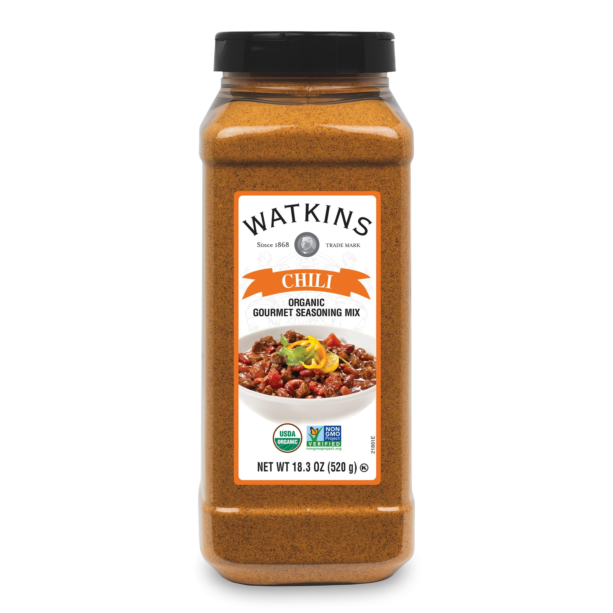 Watkins Chili Dry Seasoning jar pour; easy-grip bottle for quick, flavorful meals.