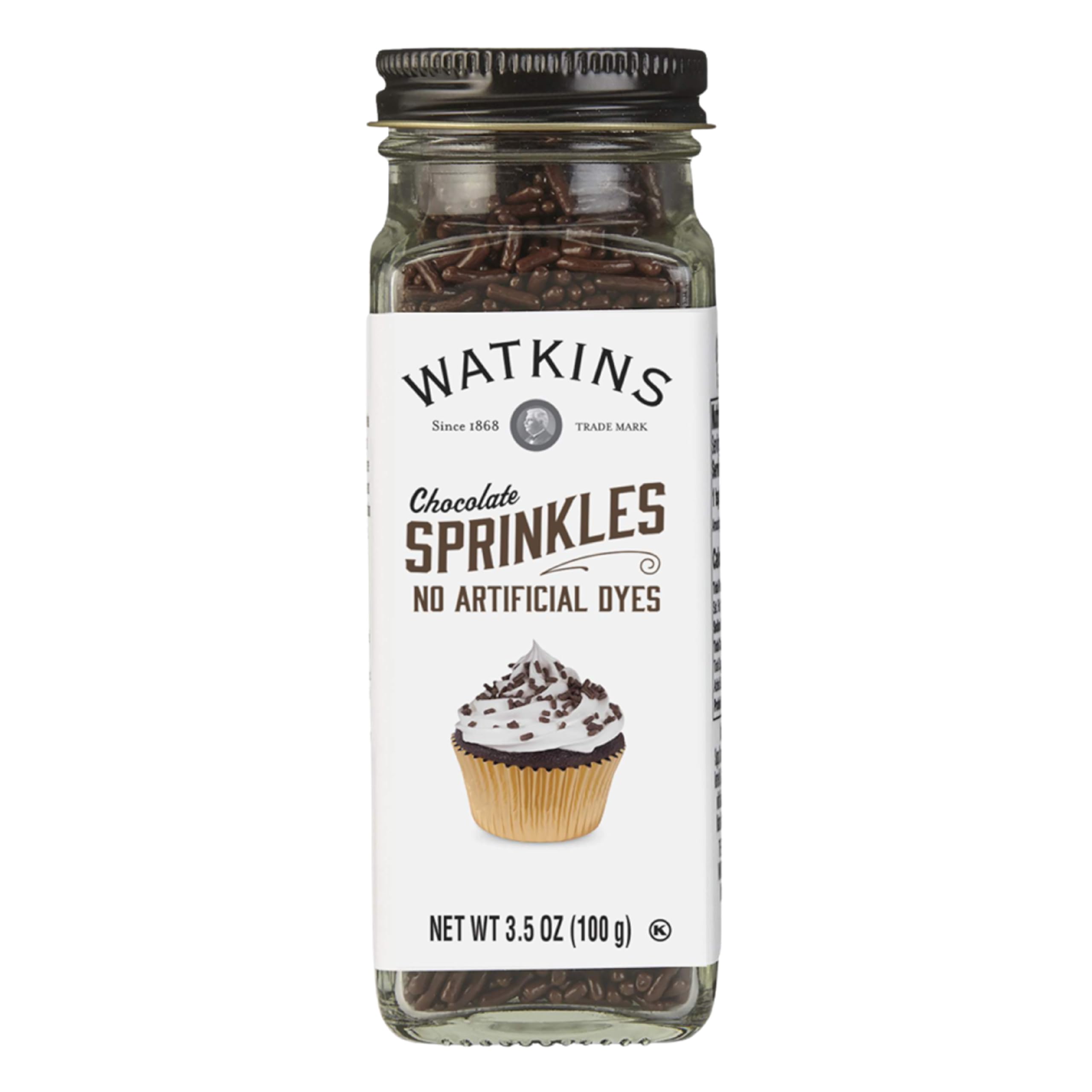 Watkins Chocolate Decorating Sprinkles on cupcakes add natural color and festive shine.