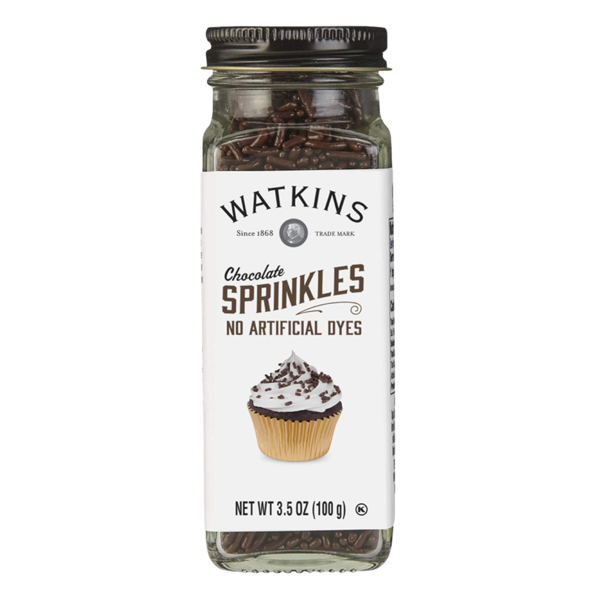 Watkins Chocolate Decorating Sprinkles on cupcakes add natural color and festive shine.
