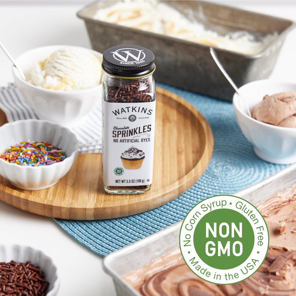Packed in the USA, Watkins sprinkles ensure consistent quality.