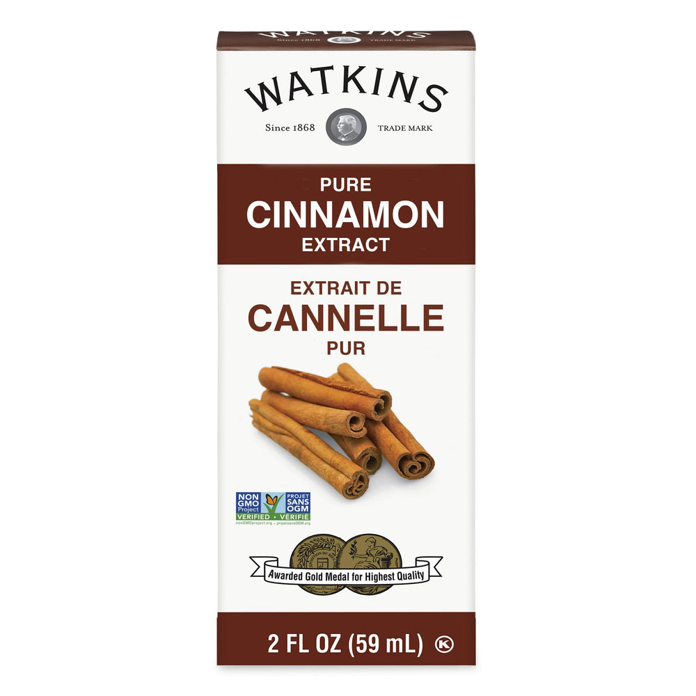 Watkins Cinnamon Extract pour-spout bottle ideal for easy measuring.