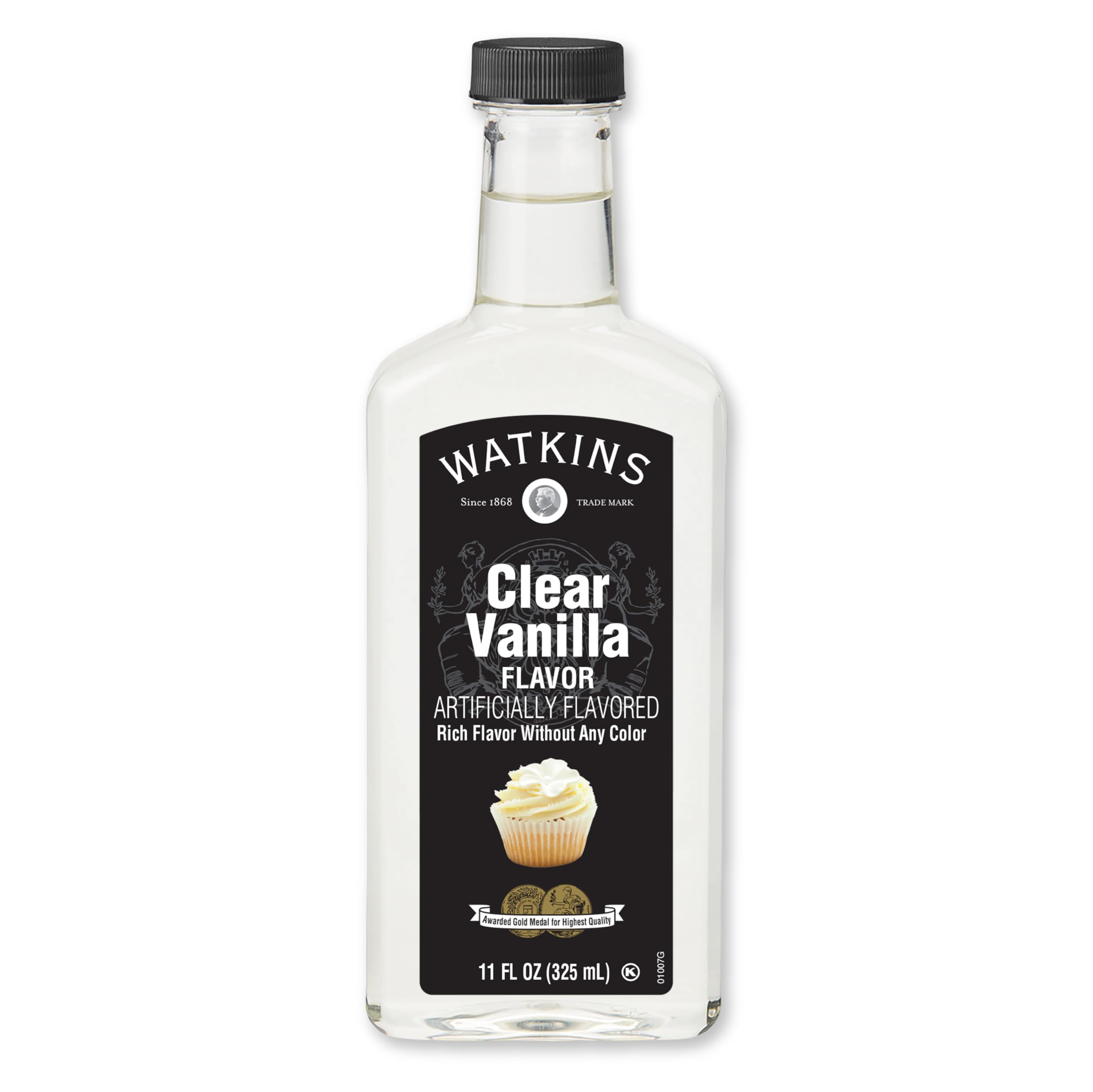 Watkins clear vanilla bottle front for pure flavor in baking