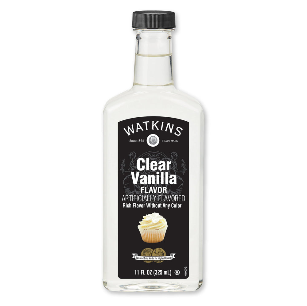Watkins clear vanilla bottle front for pure flavor in baking