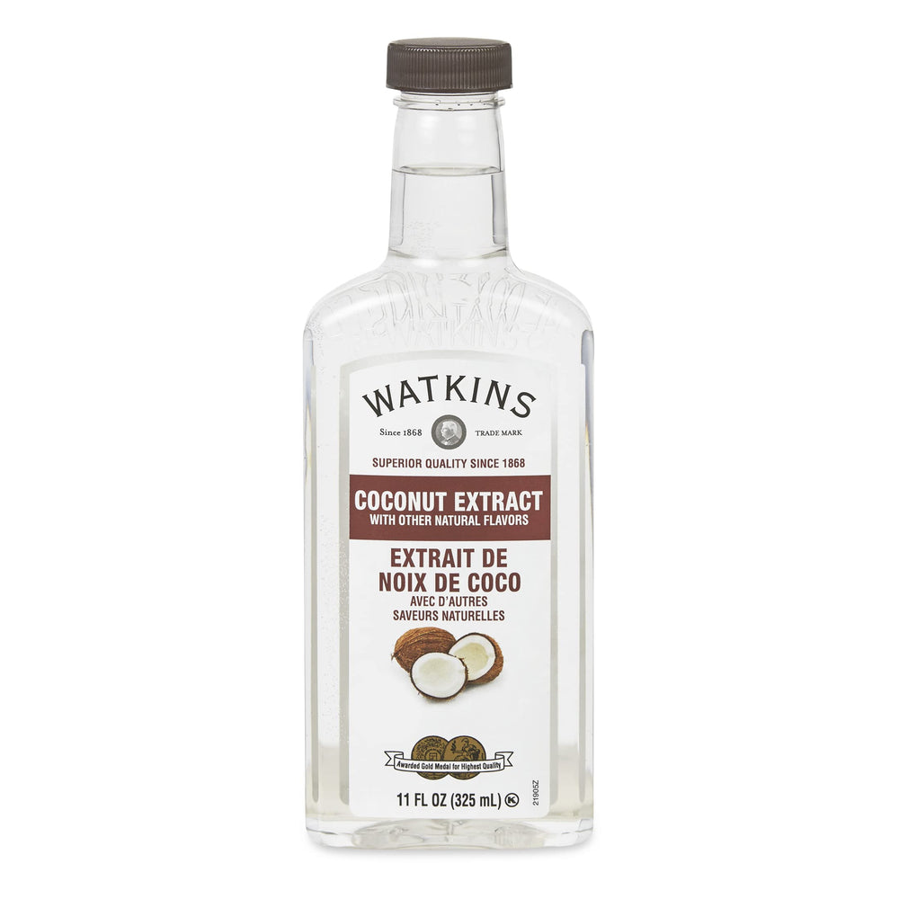 Watkins Coconut Extract bottle front showing premium flavor for baking.