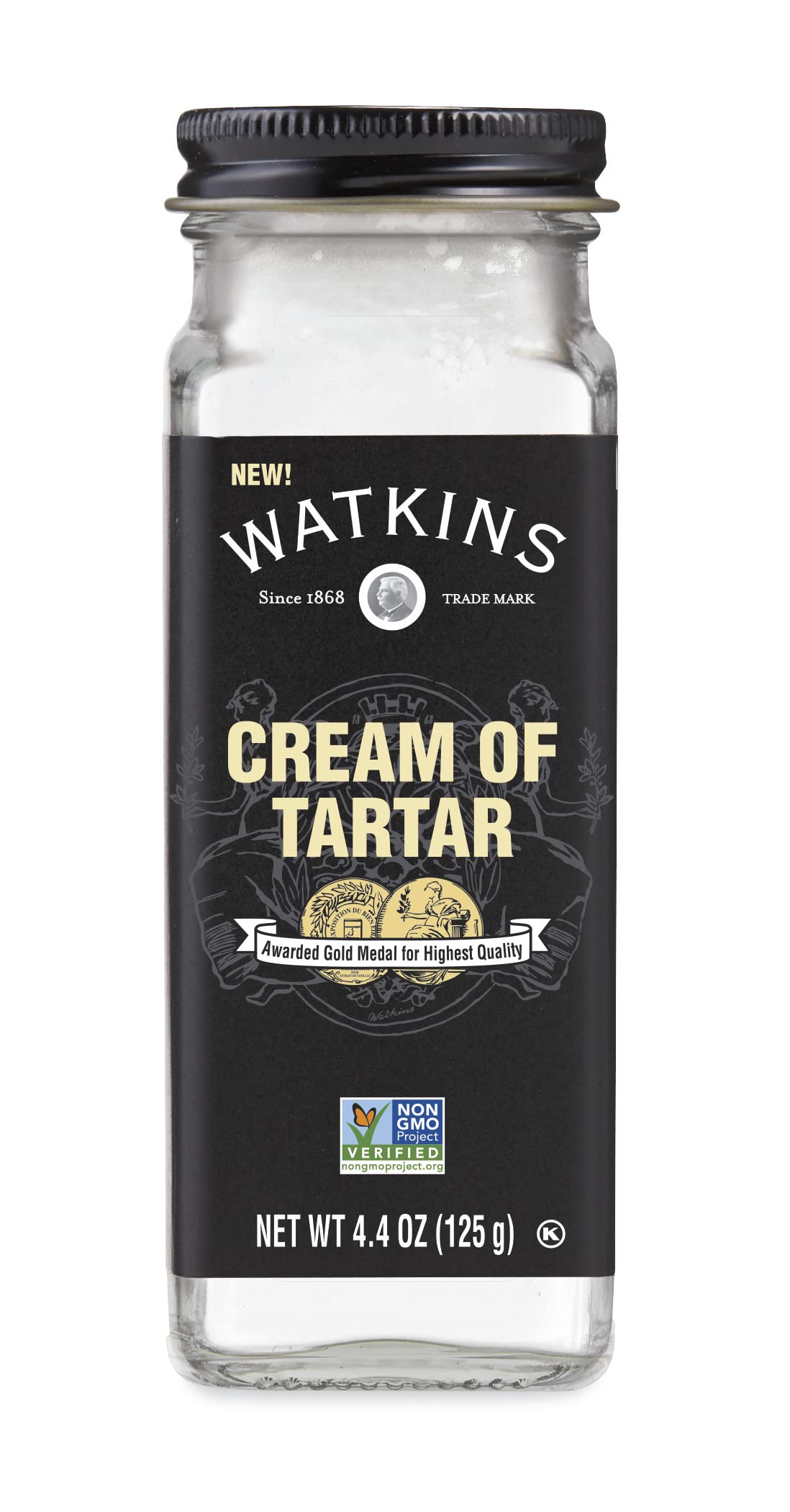 Watkins Cream of Tartar 4oz jar on shelf stabilizing egg whites for fluffy meringues.