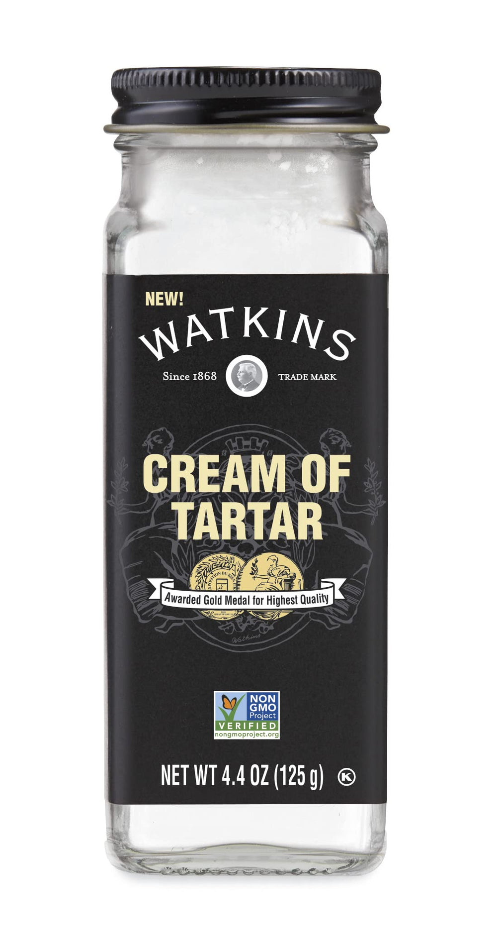 Watkins Cream of Tartar 4oz jar on shelf stabilizing egg whites for fluffy meringues.