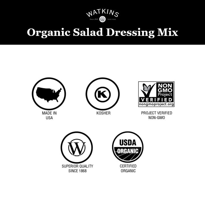 Watkins Dressing Mix displays Non-GMO certification for ingredient transparency.