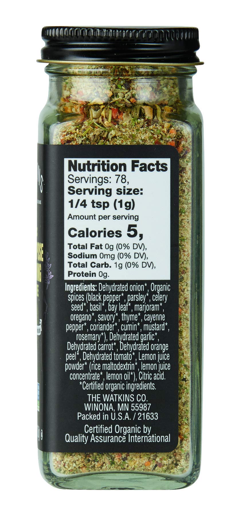 Watkins spice jar pour-top demonstrating easy salt-free seasoning for quick meals